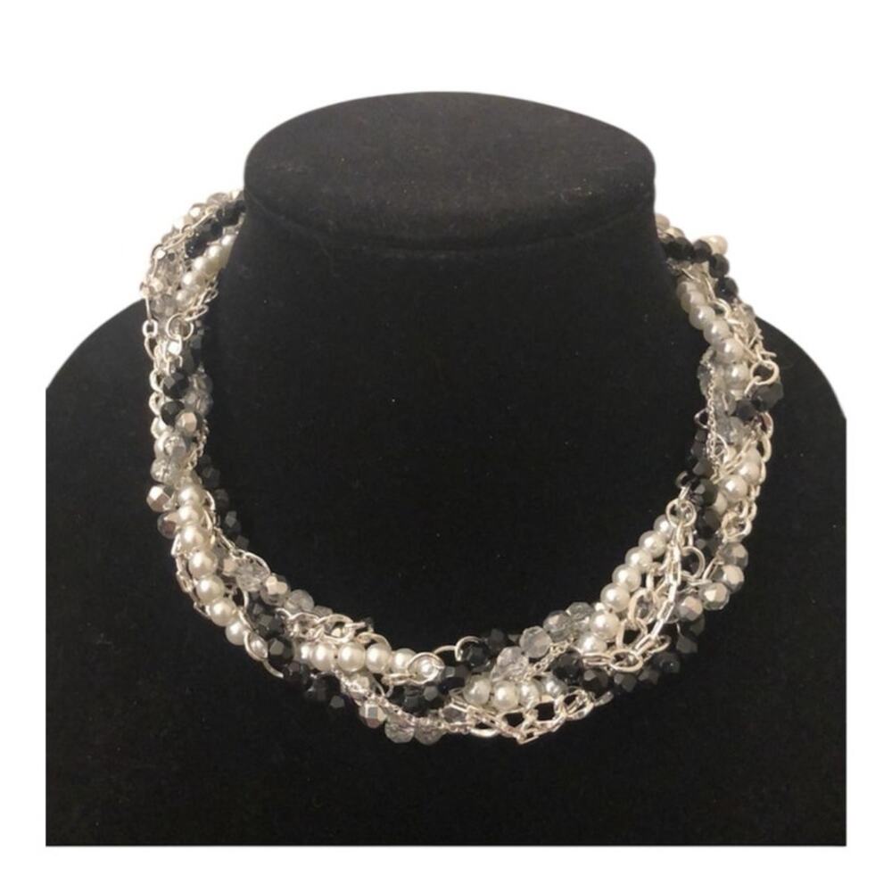 White House Black Market Twisted Mult-Strand Silver and Black Necklace
